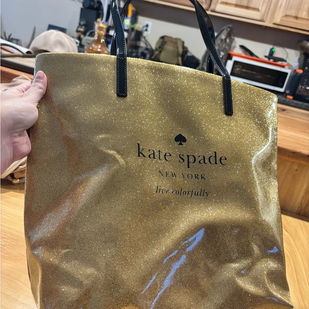 Kate Spade Glitter Gold Tote with Black Handles